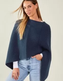 Accessories Ribbed Poncho Blue