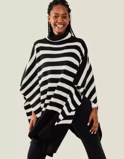 Accessories Stripe Roll Neck Poncho Black
