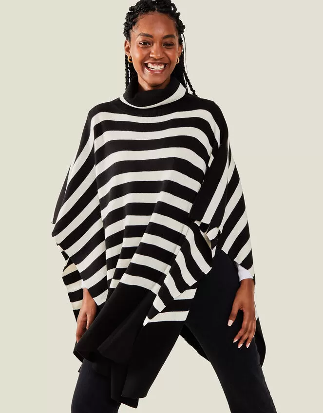 Accessories Stripe Roll Neck Poncho Black