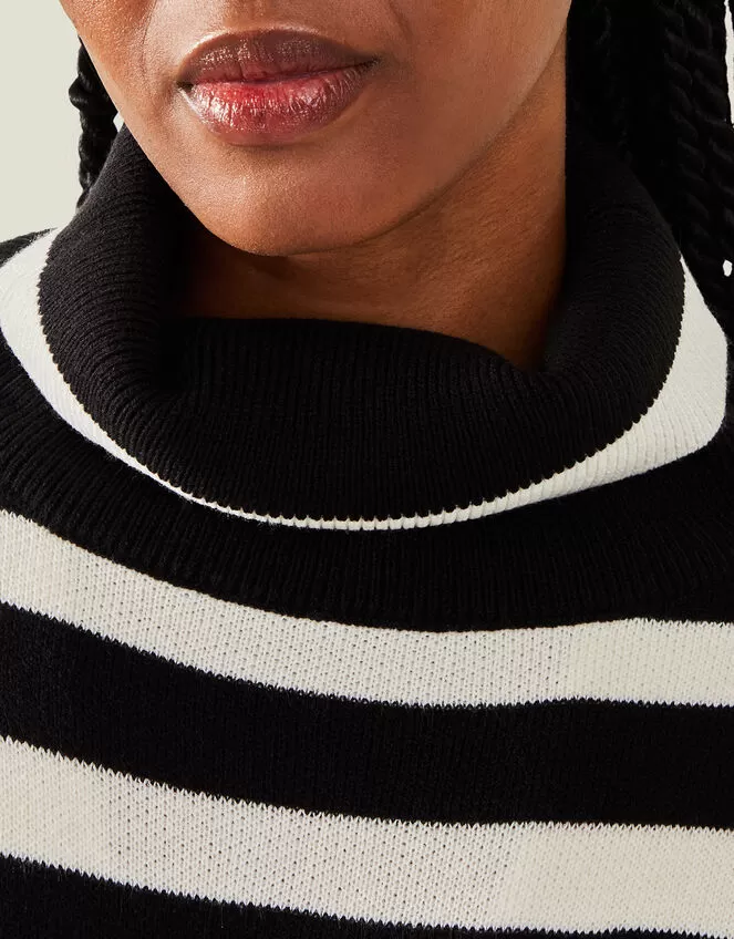 Accessories Stripe Roll Neck Poncho Black - Image 2