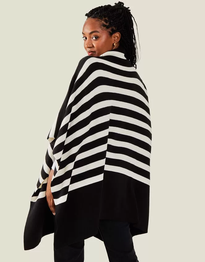 Accessories Stripe Roll Neck Poncho Black - Image 3